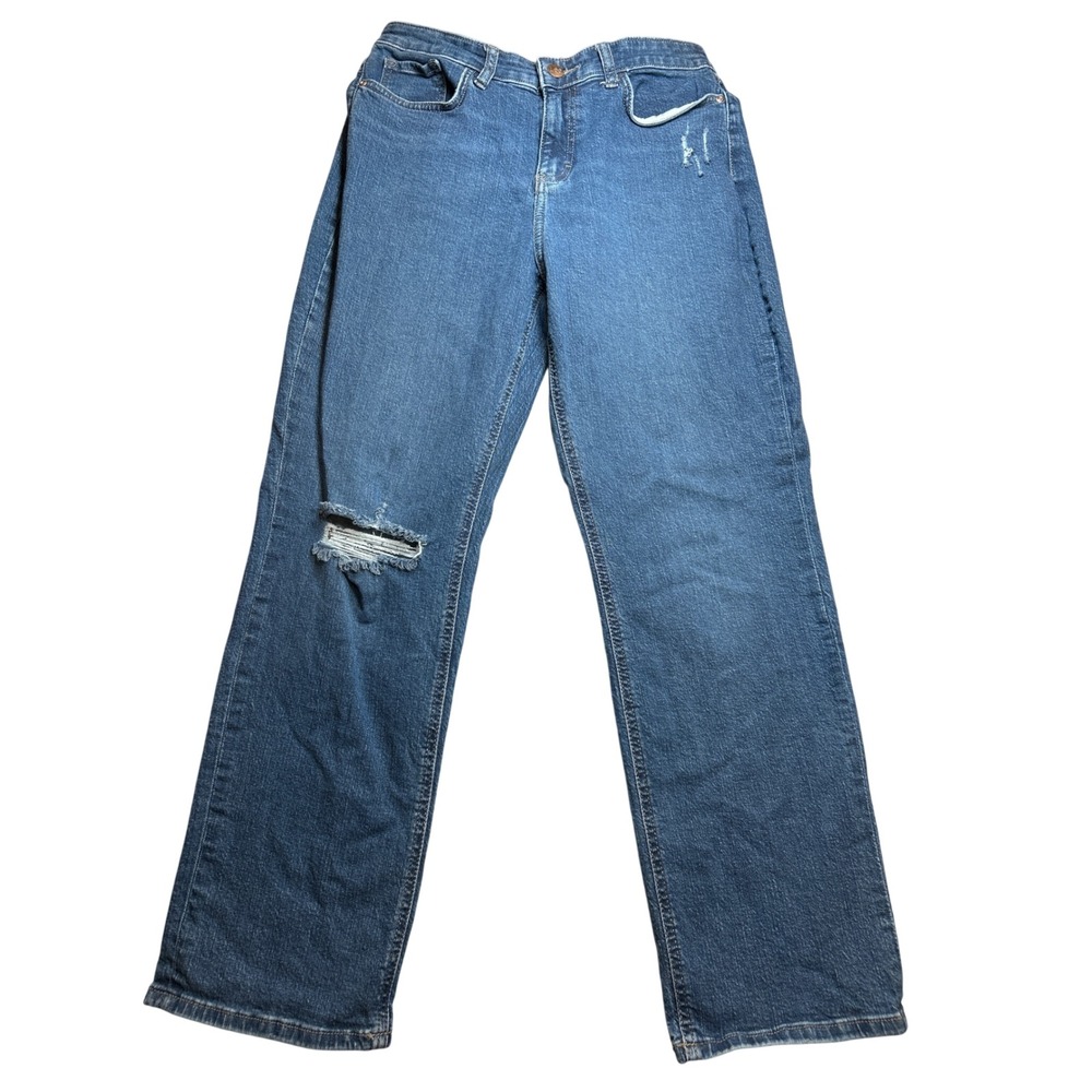 Lee Mens Straight Leg Distressed Medium‎ Wash Blue Denim Jeans 31x27.5